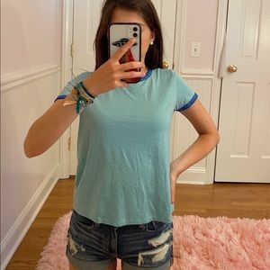 American Eagle Turquoise Ringer Tee